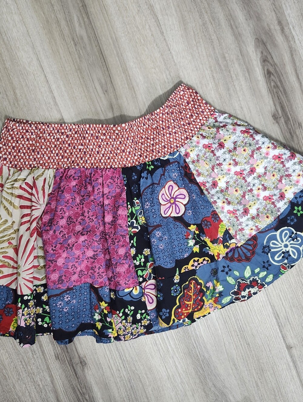 Fire Los Angeles Boho Tiered Mini Skirt Womens Large Patchwork Cotton Festival